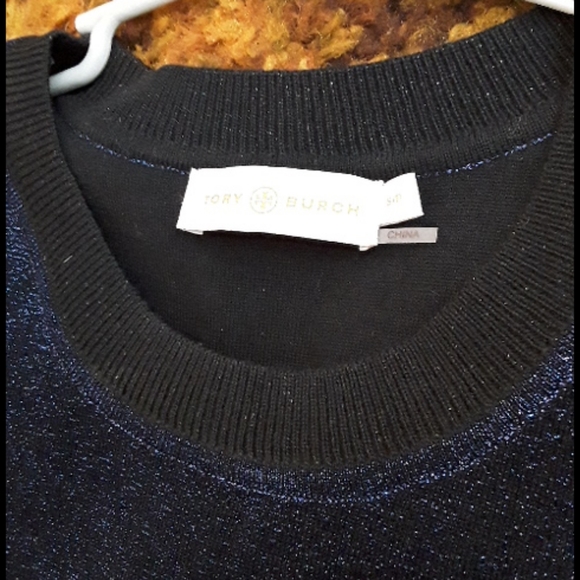 Tory Burch metallic blue / black shimmer striped wool Sheath dress size small - Picture 6 of 14